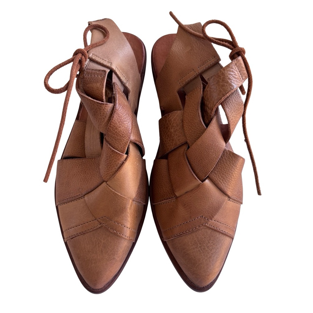 Free People Destino Leather Tan Woven Sz 39 - Picture 2 of 10